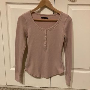 Abercrombie & Fitch Pink Button Up Henley Long Sleeve Waffle Knit Top Size Small